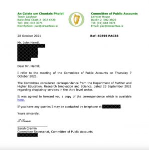 Letter from the Committee of Public Accounts