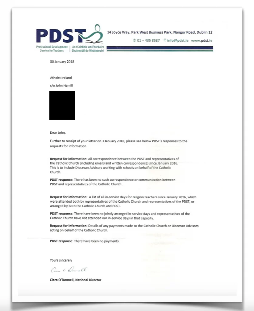 Extract from PDST FoI Response