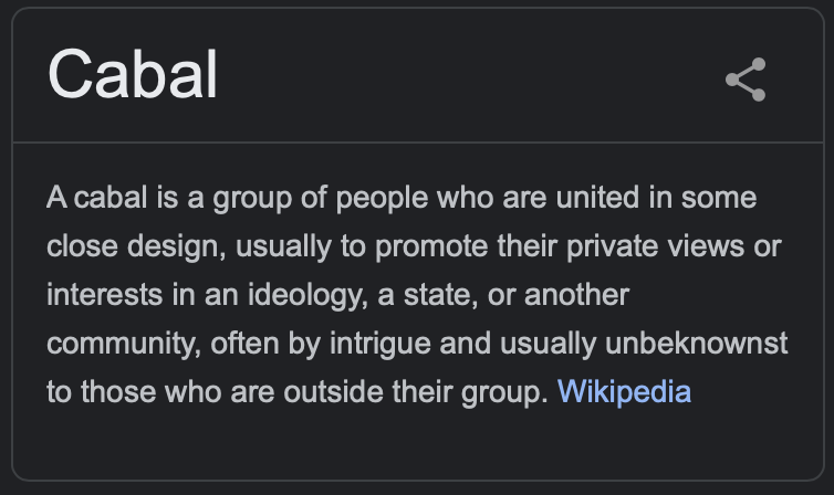 Wikipedia definition of a cabal