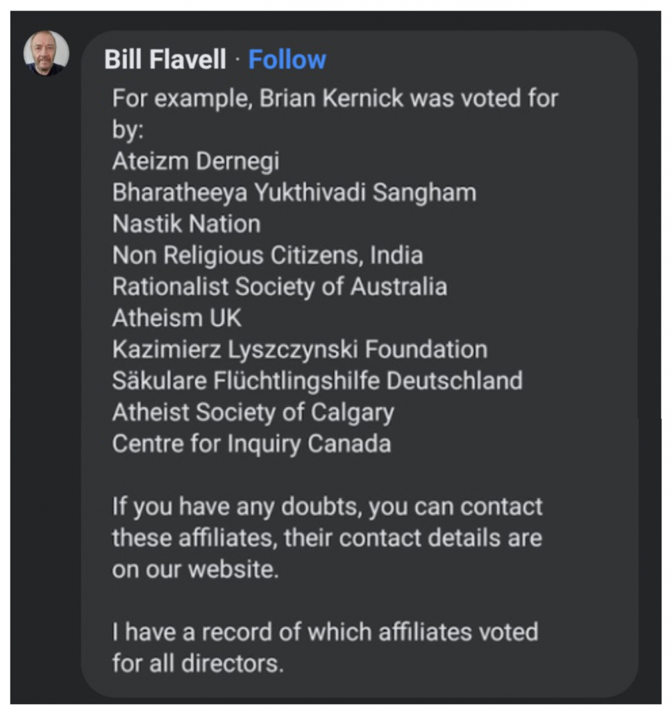 Bill Flavell shares the full contents of how each group voted on his social media page