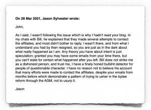 Extract 2 from email thread with Jason Sylvester at end March 2021