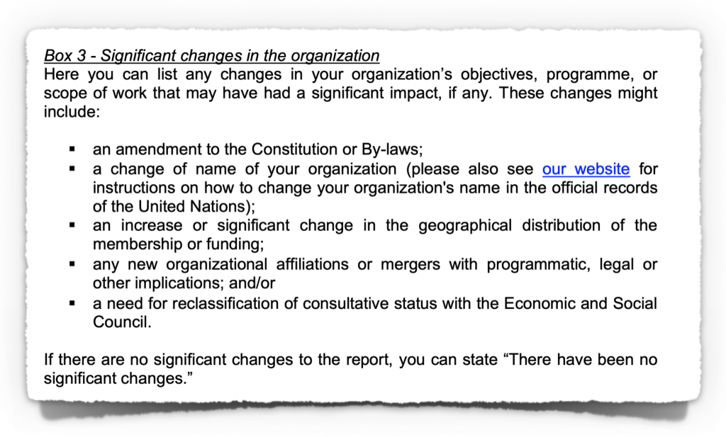 Extract from UN Guidelines on Submitting Quadrennial Reports
