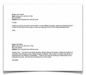Email thread with Gail Miller, then President of AAI