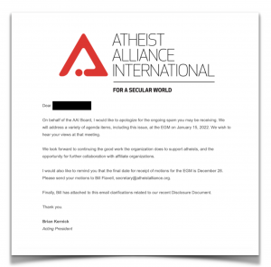 Letter to AAI Members written by Brian Kernick
