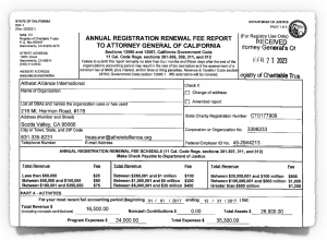 AAI Financial Statement to California Attorney General