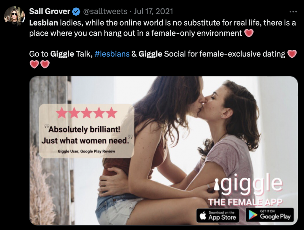 Giggle was widely used as a lesbian dating app