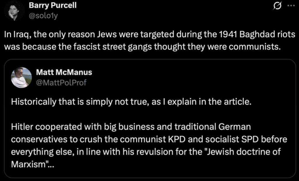 Tweet about the 1941 Farhud in Iraq